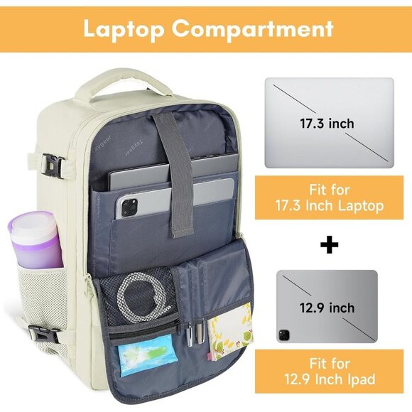 〽️Women Trendy Carry On Backpack Cream with USB Charging Port & Shoe Pouch main image 7
